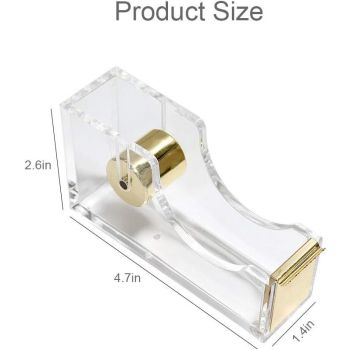 Acrylic Tape Dispenser  – Heavy Duty Refillable Tape Holder for Home and School Crafting – Stylish Desktop Accessory for Gift Wrapping, Gold