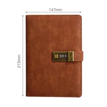 A5  Leather Journal with Lock 112 Pages, Vintage Locks Journal Password Notebook with Pen, Locks Diary Planner Organizer for Men and Women, brown
