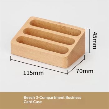 2pcs Beech Wood Business Card Holder for Desk, 3 Card Slots Business Card Display Holder Stand
