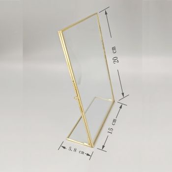 Golden floating photo frame, glass photo frame decoration, desktop stand with tilted bracket, used for pictures, floral art, souvenirs, home office wedding decoration（15*20*5.8cm）