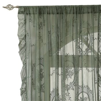 Green Lace Curtain Ruffles Sheer Curtain for Girls Bedroom Rod Pocket Voile Drapes Light Filtering Tulle for Dining Living Room, 2 Panels 140*100cm