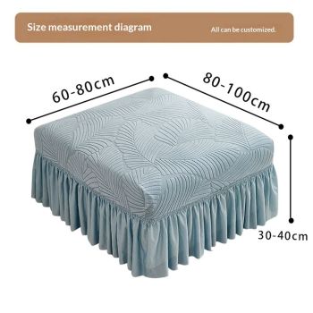Stretch Cover with Ruffle Skirt, Jacquard Storage Slipcover Footstool Protector - Removable Washable Thick Soft Fabric for Modular Sectional Sofa（haze blue）
