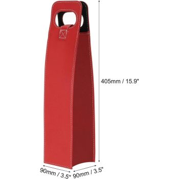 Reusable Leather Wine Tote Carrier for Bottles - Portable Champagne Gift Bags for Picnic, Party, Wedding（Red）