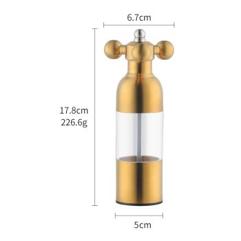 Pepper Modern Manual Grinder Set with Solid Handle - Stainless Steel Faucet Shakers | Refillable Adjustable Coarseness Mill for BBQ Restaurant, Home(Gold)