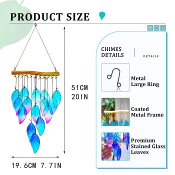 Outdoor wind chimes, colored glass leaf wind chimes, indoor and outdoor hanging decorations, garden wind chimes, windows, courtyard, backyard decorations