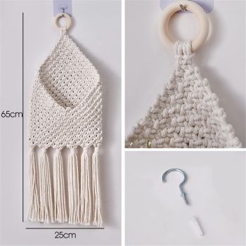 Hanging Woven Basket for Boho Home Office Decor, Over the Door Key and Mail Letter Envelope Holder for Entryway Hallway,white