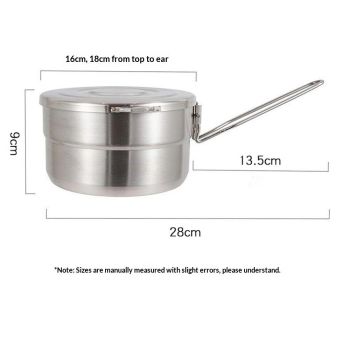 Stainless Steel Cook Pot with Lid and Folding Handle - 1.5L Large Capacity Bento Pot for Camping and Hiking