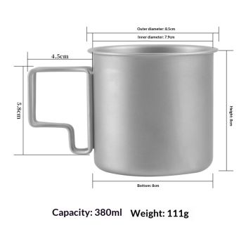 Titanium stainless steel convenient mouth cup, outdoor camping foldable handle cup, travel tea making and boiling cup（8cm）