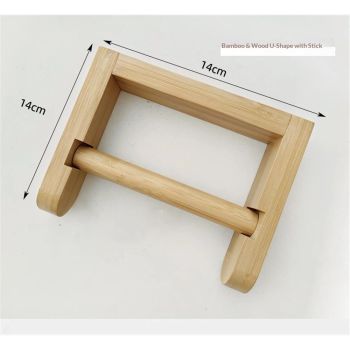 Bamboo toilet paper roll holder without drilling, natural bamboo toilet paper roll holder, ecological toilet paper dispenser（U-shaped belt stick）
