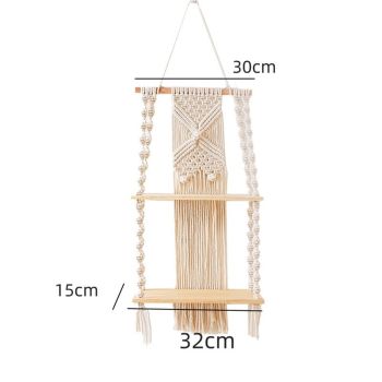 Wall Hanging Shelf Tassel Woven Shelves,Boho Wall Hanging Shelves for Small Plants Photo Frames,Home Living Room Bedroom Balcony Decor (beige)