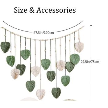 Wall Hanging Tapestry Boho Chic Home Decor Woven Green Leaf Large Tapestry Wall Art Decor Handmade Feather for Bedroom Living Room Apartment Hanging Decorations Green