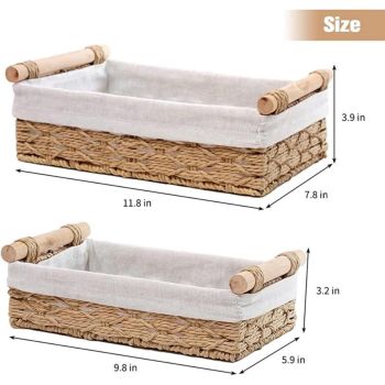 Paper Rope Decorative Toilet Paper Baskets & Bathroom Organizer for Toilet Tank Top, Shelves, Bedroom, Countertop,Home,Office Storage Bins, 2 Pack,Beige