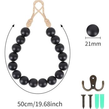 2pcs Natural Wood Bead Toilet Paper Holder Handmade Boho Rustic Farmhouse Wall Mounted Bathroom Kitchen Decor (Black)