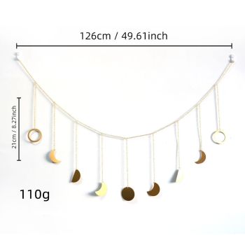 Wall Hanging Boho Aesthetic Room Decor Metal Moons Garland Hanging Art Bohemian Home Decoration for Girls Room Nursery Bedroom Livingroom Dorm, Ideal, Gold