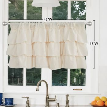 Light Striped Window Treatment Valance Curtains for Kitchen Living Room, 42" W x 18" L, 1 Panel beige