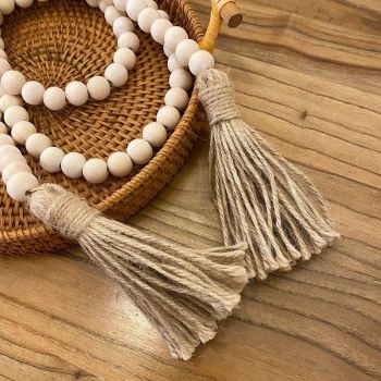Farmhouse Beads Wood Bead Garland with Tassels Rustic Country Decor Boho Beads Big Wall Hanging Decor (2 Pack)