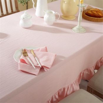 Solid Color Ruffled Tablecloth Cotton Rectangular Square Table Cover Decoration for Kitchen Dinning（pink）