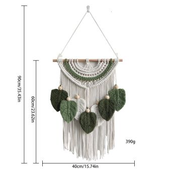 Leaves Woven Tapestry Leaf Tassel Boho Craft Chic Backdrop Macrame Wall Hanging Home Decoration for Home Dorm Wedding Bedroom