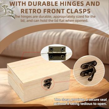 Wooden Jewelry Box Unfinished Storage Organizer Compact Rectangle for Earrings Rings Beads Home Use（20*15*9cm）