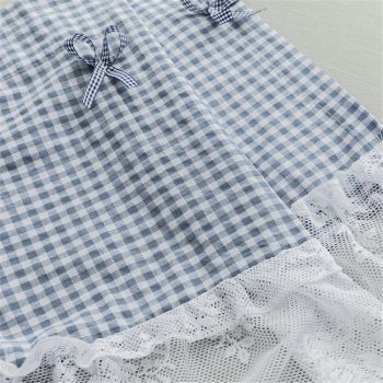 Blue and white checkered curtains, lace semi transparent kitchen curtains, living room semi curtains (blue 106 * 45cm)