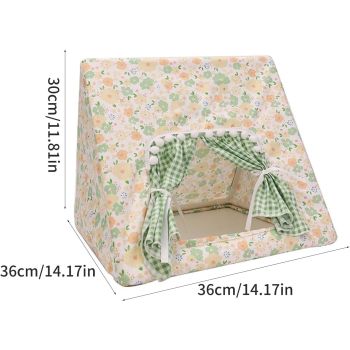 Guinea Pig Hideout Large with Curtain, Bunny Hideout, Machine Washable Guinea Pig Hide Tent Houses & Habitats, Small Animal Hideout for Pet Rabbit, Ferret,Squirrel (Flower, L)