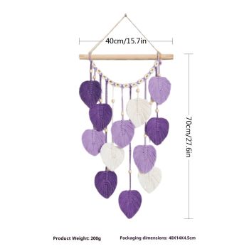 Wall Hanging Leaves Chic Woven Leaf Tassels Decoration Cotton Ornaments Tapestry Room Decor Modern Bohemian Handmade Feather Wall Art Decorations for Apartment Backdrop  (Purple)