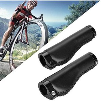 1 Pair Leather Grips Lock On Locking PU Handlebar Grips Grip Handle End Holding Locking Grips for  Mountain Bike(Black)