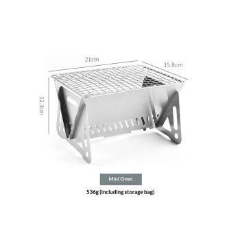 Portable Backpacking Stove with Grill Grid, Folding Stainless Steel Charcoal Grill, Ultralight BBQ Wood Burning Camp Stove for Hiking Picnic Garden Backyard Cooking（small size）
