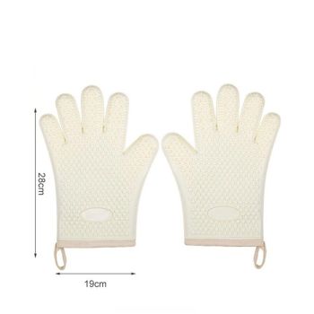 a pair of Silicone Oven Mitts Heat Resistant ,Waterproof & Non-Slip Oven Gloves with Fingers,Cotton Lined Silicone Oven Gloves Kitchen Mitts(beige)