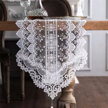 White lace exquisite rectangular dining table scarf elegant dress scarf simple and chic rural decoration home kitchen festival wedding party living room (white, 35*180cm)