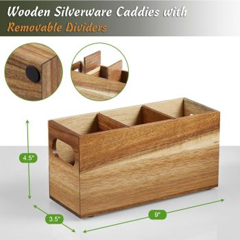 3 Compartment Wooden Utensil Caddy Organizer for Kitchen Counter - Cooking Utensil Crock for Countertop（22.9*8.9*11.4cm）