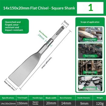 Tile Chisel Hammer Steel Ideal for Removing Tiles, Smaller Grout Joints  Straight Edge for Smaller Grout Joints, Removing Tiles（  14 * 150 flat head）