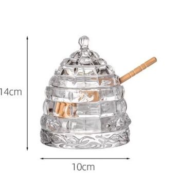 Elegant Glass   1 Wooden Dipper  Beehive Design | Perfect for Sugar, Marmalade & Jam | Durable & Stylish Multipurpose Pot with Lid（white）