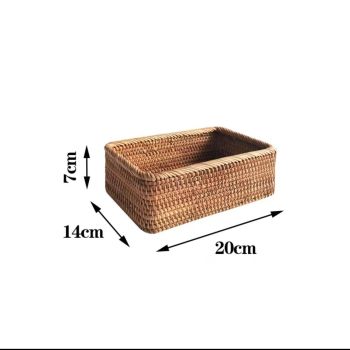 Rattan Storage Baskets Rectangle Woven Bread Basket Rectangular Wicker Serving Organizer Tray Rattan Fruit Basket, Stackable Wicker Organizer（20*14*7cm）