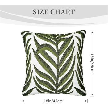 Farmhouse Floral Leaves Embroidered Decorative Throw Pillow Cover 18x18 inches, Boho Tufted Flowers Pattern Chic Cotton Cushion Case for Couch Bed Sofa Living Room（Green Palm Leaves）