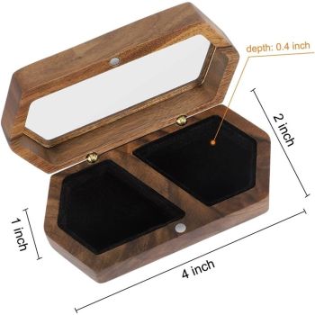 Wooden Ring Box Transparent Lid Couple Rings Box for Engagement Wedding Box Two Slots Small Jewelry Box for Stud Earrings Bracelet Necklace（black）