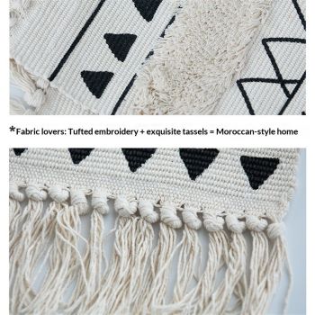 Bohemian Rugs- Cotton Braided Black and White Rug Decorative Hand Woven Front Porch Doormat with Tassel（Black and white tassel）