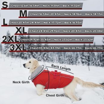Warm Dog Coat Waterproof Dog Jacket Reflective Vest with Adjustable Buckle Hook & Loop, Windproof Winter Jacket Dogs Coats for Small Medium Large Dogs, Red,L