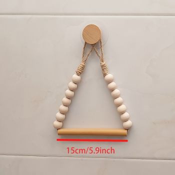 Rope Toilet Paper Holder, Wood Bead Hemp Rope Towel Holder, 2 Pcs Wall Mount Boho Toilet Tissue Holder No-Drill Bathroom Towel Holder