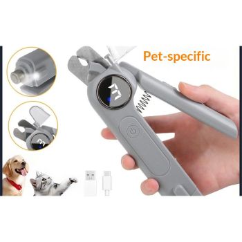 2-in-1 Dog Nail Clippers & Grinder with Light, Quiet Electric Pet Nail Trimmer for Large Medium Small Dogs & Cats, Rechargeable, Splash Guard & Safety Lock, Painless Grooming Tool (Grey)
