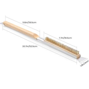 Pizza Oven Brush with Scraper Pizza Oven Brush with Scraper,Copper Wire Pizza Brush with Wood Handle, Portable Pizza Scraper, Outdoor Pizza Oven Accessories