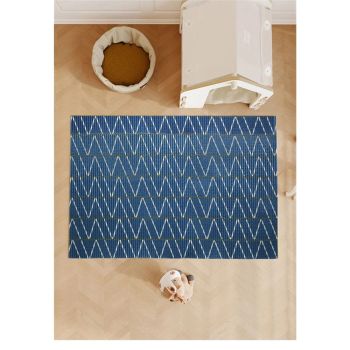 Cat Litter Mat, 103CM*64CM Trimable & Soft Foam Pad, Leak-Proof & Non-Slip Bottom, Reusable （Blue background with white stripes）