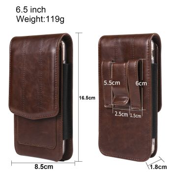 Cell Phone Waist Holster with Clip Leather,Travel Sport Mobile Phone Belt Pouch Purse Men Card Holder Waist Wallet Belt Loop Pocket with Carabiner Hook Bumbag（dark brown 6.5in）