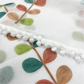 150*60cm Semi Sheer Curtain Valance for Windows Kitchen Cafe, Colorful Leaves Embroidery Curtain Window Treatment Festival Home Decoration