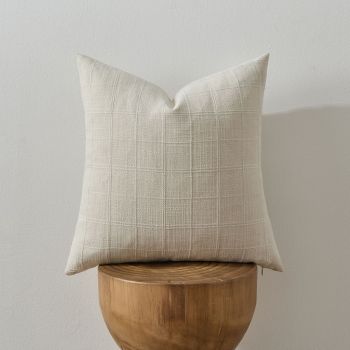 Set of 2 Decorative Linen Check Throw Pillow Covers Neutral Farmhouse Vintage Cushion Covers Modern Boho Home Decor for Sofa Chair Couch Bedroom Living Room,18×18 Inch,Beige