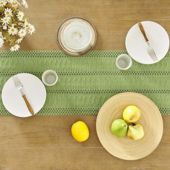 Cotton and linen table flag knotted tassel, Green Table Runners , Farmhouse Woven Home Decor, 30*140cm, Green