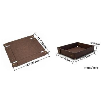 PU Leather Valet Tray Nightstand Desk Organizer for Men Women Home Office Phone Watch Jewelry Glasses Keys Coins Storage（Light brown large size）