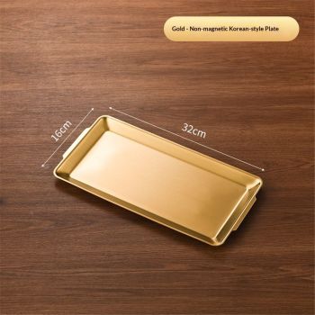 Stainless Steel Heavy-Duty Lerving Trays, Gold Rectangular Plates for Food, Fruit, Party, Wedding, Christmas, Chip and Scratch Resistant（32*16cm）