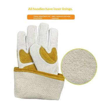 Sheepskin labor protection argon arc welding gloves, heat-insulating and heat-resistant welding gloves, high temperature resistant welding gloves, gloves used on construction sites（White+Yellow M）