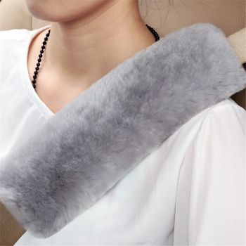 Soft and comfortable wool car seat belt cover, 2-piece fluffy seat belt cushion, wool leather shoulder strap for adults, children, men and women (gray)